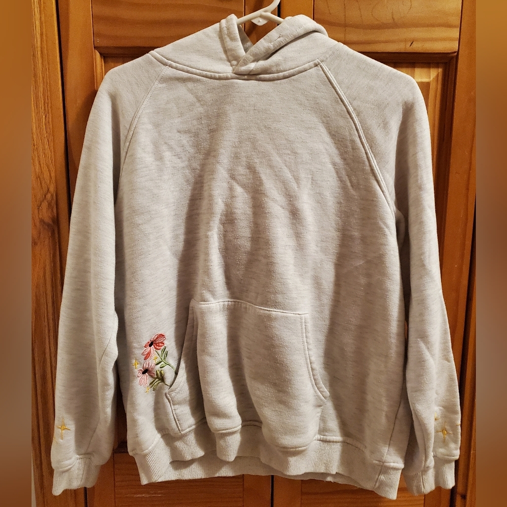 Women's Gray Hoodie with Floral Embroidery